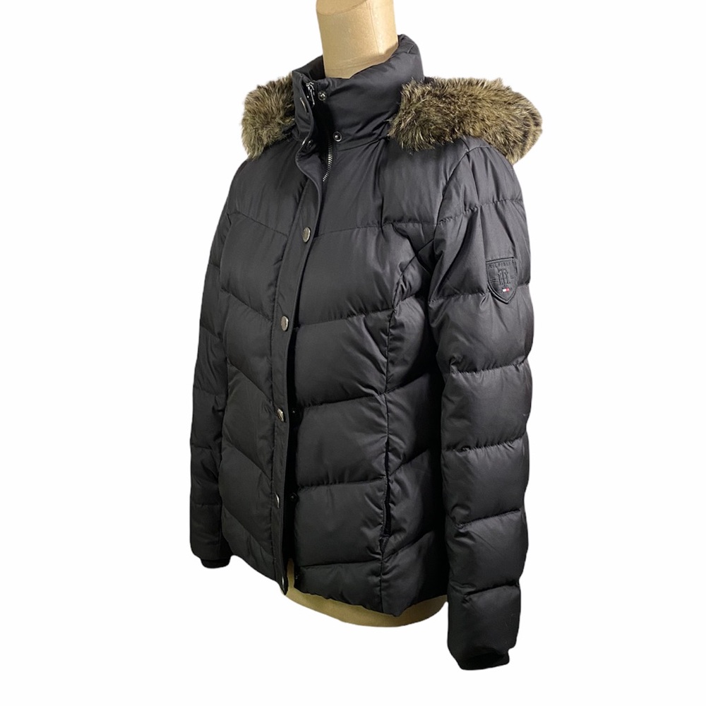 TOMMY HILFIGER Black Down Jacket w Faux Fur Hood